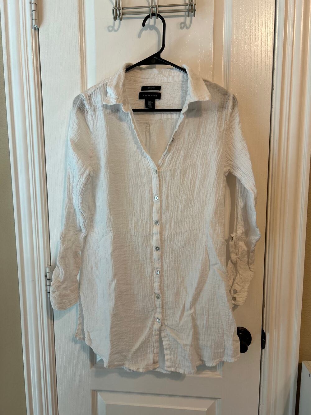 Tahari Linen Tunic Long Sleeve M Button Down